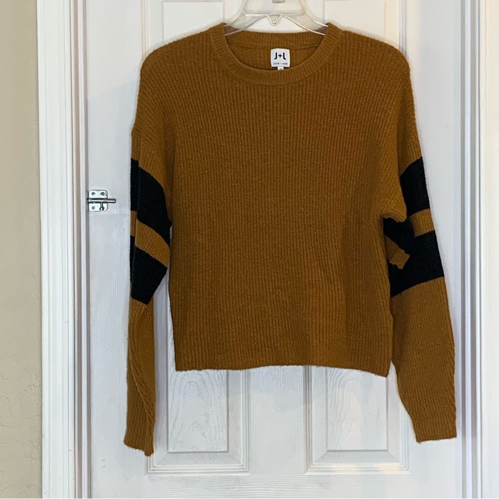 Anthropologie John + Jenn Women's Burnt Orange Sweater with Black Stripes Small